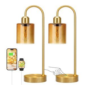 Amber Gold Desk Lamps for Home Office - 3 Way Dimmable Touch Gold Lamp with USB